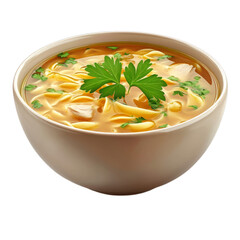 Delicious and Comforting Chicken Noodle Soup with Parsley Garnish in Ceramic Bowl Perfect for Cozy Dinners
