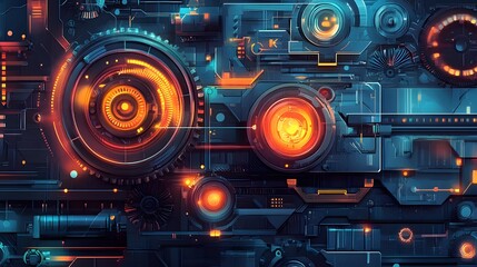 Obraz premium Futuristic Technological Panel Glowing Orange And Blue