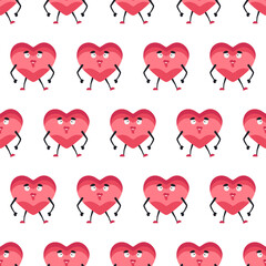 Cute Heart Seamless Pattern, Cartoon Emotion Adorable Mascot, vector pattern featuring heart characters with various emotions. Perfect for Valentine's Day designs, love-themed projects, emotional