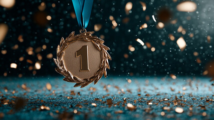 Gold Medal with Number One and Laurel Wreath