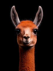 Obraz premium Guanaco Portrait: Close-up View Against Black Background