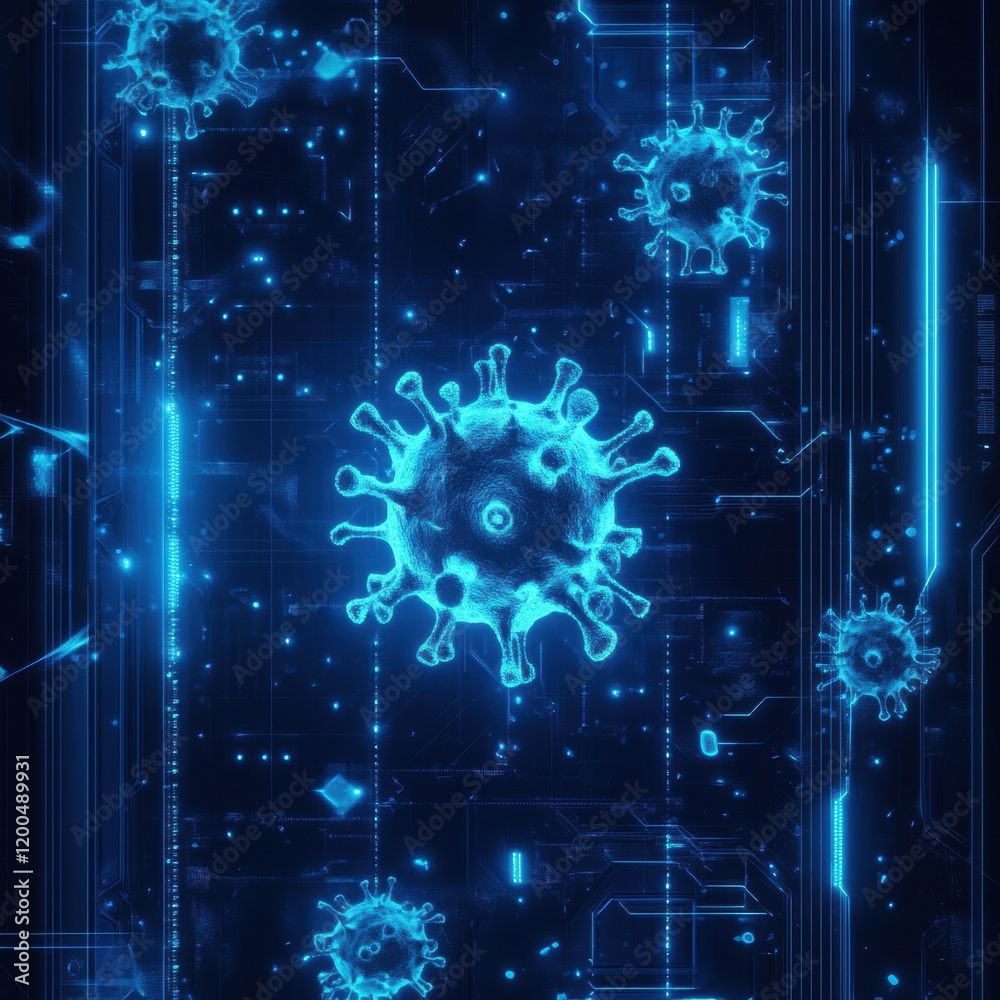 Aufkleber strong glowing wall created to deflect viruses in a futuristic digital environment. generative ai