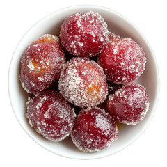 Colorful Bowl of Sugar-Dusted Plums: A Sweet and Tempting Culinary Delight for Dessert Lovers