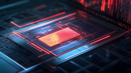Illuminated Microchip Glowing Red Circuit Board Technology