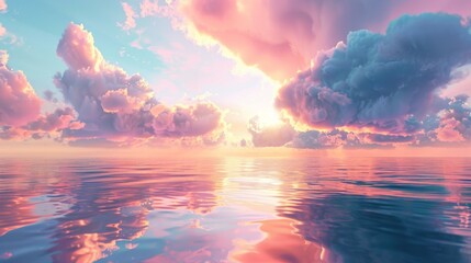 Fototapeta premium A serene sunset over a calm sea, with large