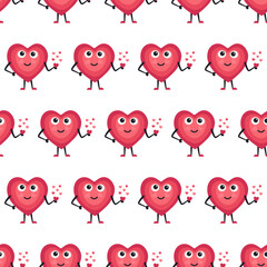 Cute Heart Seamless Pattern, Cartoon Emotion Adorable Mascot, vector pattern featuring heart characters with various emotions. Perfect for Valentine's Day designs, love-themed projects, emotional