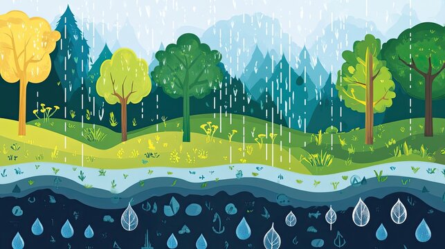 Rain Water Cycle Forest Ecosystem Illustration