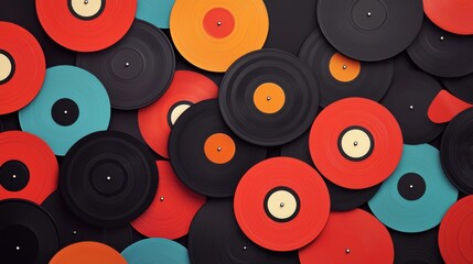 Colorful vinyl records arranged in artistic display