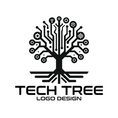 Obraz premium Tech Tree Vector Logo Design