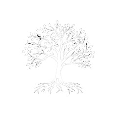 black and white Root Leaf Family Tree of Life Oak Banyan Maple Stamp Seal Emblem Label logo design