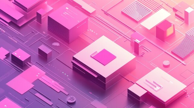 Fototapeta Abstract Pink and Purple Geometric Shapes Digital Art