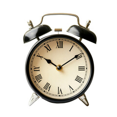 Vintage Black Alarm Clock Time Roman Numerals old home dark isolated on transparent background, png