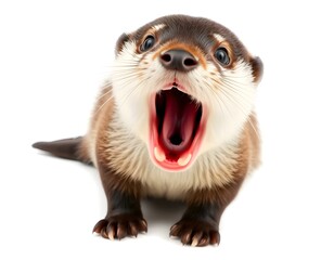 Fototapeta premium Surprised Otter Pup with Open Mouth on a White Background