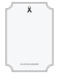 Funeral empty card. Empty card. Digital Funeral invitation with black frame and ribbon