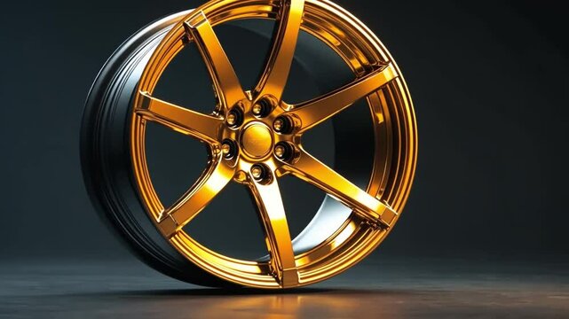 Golden Alloy Wheel:  A close-up shot of a gleaming gold alloy wheel, its intricate multi-spoke design reflecting light against a dark background.
