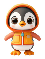 Fototapeta premium Cute Cartoon Penguin Illustration with Orange Hoodie on Transparent Background for Design and Overlays