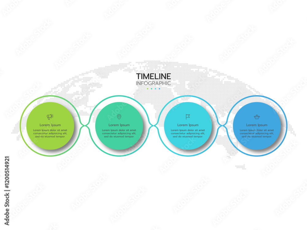 Wall mural vector thin line infographic template. concept of circular timeline process with 4 step business pro