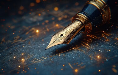 Vintage Fountain Pen Writing on Textured Parchment Paper in Baroque Style