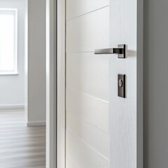 minimalistic white interior door with sleek black handle, emphasizing modern design and clean aesthetics, creating a serene home atmosphere
