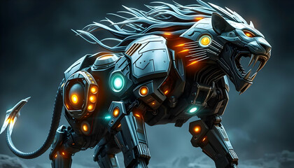 A Futuristic Mechanical Lion: Merging Technology and Nature in a Stunning Display