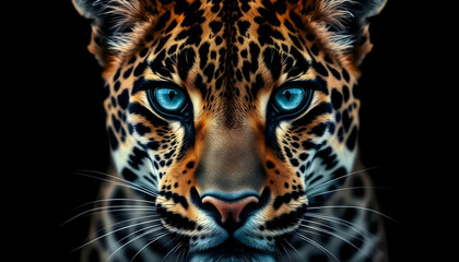 Obraz premium Majestic and Striking Portrait of a Beautiful Leopard with Captivating Blue Eyes and Distinctive Spots