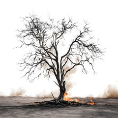 Dry tree burned by fire