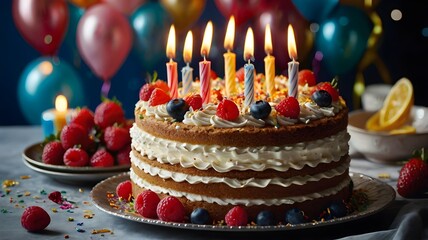 The essence of a birthday cake, focusing on its appearance, flavor, and the celebratory atmosphere it creates