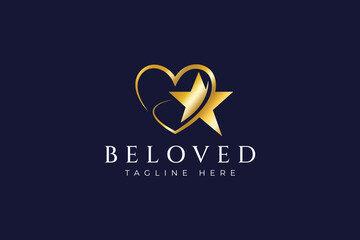 Elegant and Modern Gold Heart and Star Logo Design for Beloved Brand