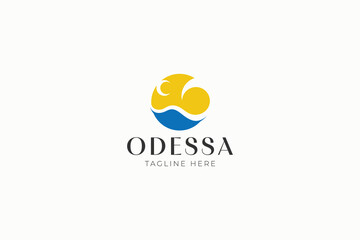 Creative and Modern Logo Design for Beach Odessa Featuring Abstract Elements of  Crescent Moon and Wave with Yellow and Blue
