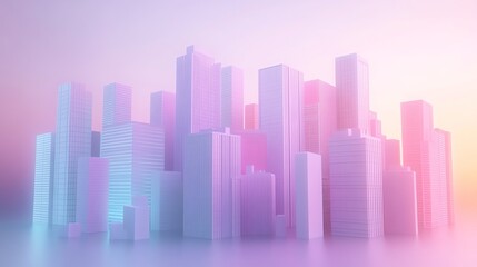 Fototapeta premium Pastel Cityscape: Dreamlike Minimalist Skyscrapers at Dawn