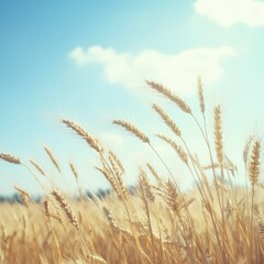 Fototapeta premium a golden wheat field stretches under a bright blue sky symbolizing agriculture abundance and a serene rural landscape
