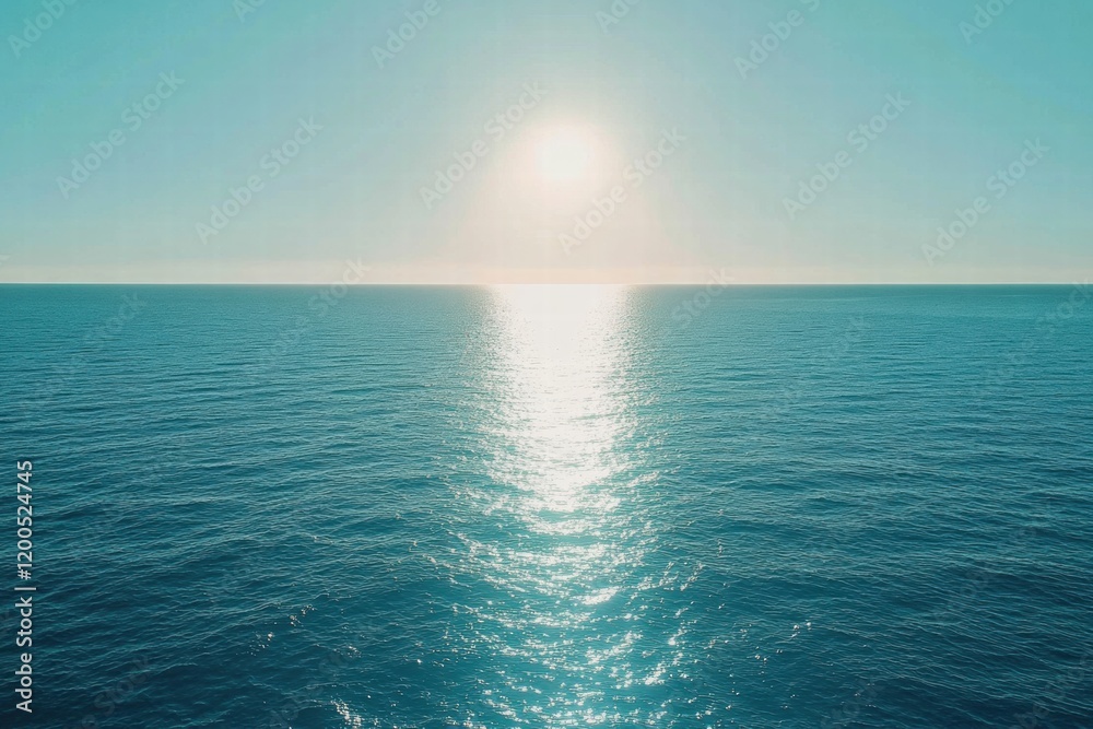 Fototapete sunset reflects on calm ocean waters creating a peaceful horizon view at twilight. generative ai