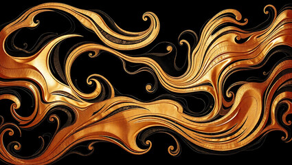Intricate Golden Swirls on a Black Background for Elegant Design Applications