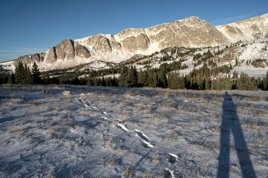 Footprints in the snow;  Snowy Range;  Wyoming 