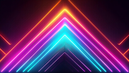 Fototapeta premium A vibrant display of neon lights forming a dynamic triangular pattern, showcasing various colors against a dark background.