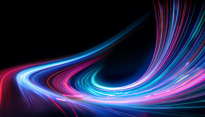 Naklejka premium A vibrant, swirling display of colorful light trails against a dark background, creating a dynamic and ethereal effect.