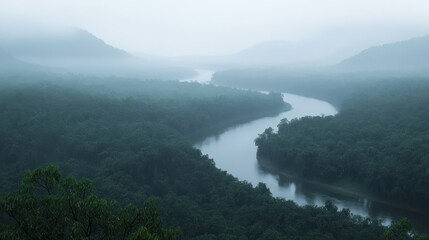 Obraz premium Misty river valley landscape.