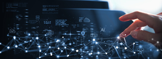 Data science, database management, futuristic information technology background. Data engineering with AI and cloud computing, big data analytics, digital transformation, future tech