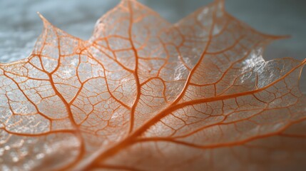 Obraz premium a translucent leaf showing intricate orange-red veins, resembling a natural network or organic pattern