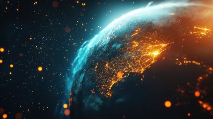 Obraz premium Earth at night, city lights glowing. (1)