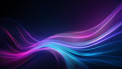 Fototapeta premium A vibrant wave of light in shades of pink and blue, creating a dynamic, abstract digital design set against a dark background.