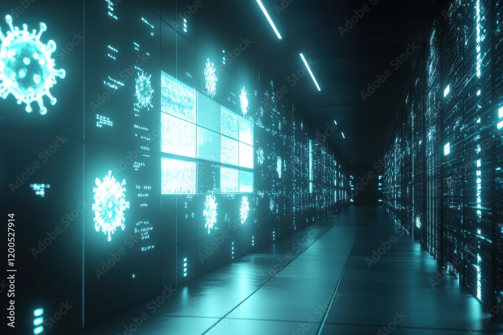 Aufkleber strong glowing wall deflects viruses in a high tech corridor demonstrating advanced protective measu