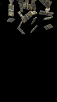 Vertical Zimbabwe 100 Dollars Banknotes Falling Animation on Black Screen