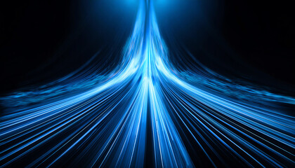 A vibrant blue light pattern creates a dynamic, abstract visual effect, resembling flowing data or energy beams against a dark background.