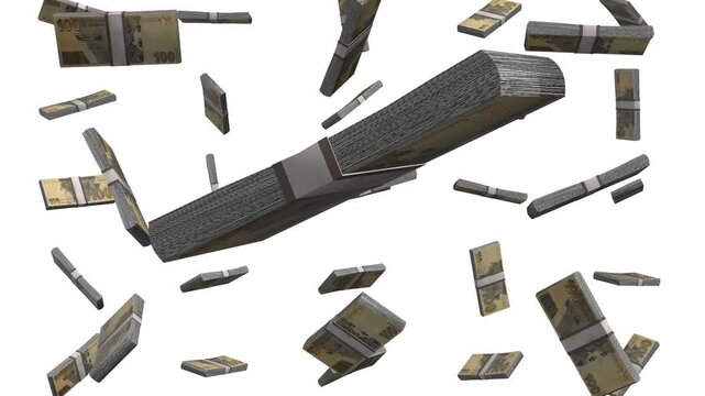 100 Dollars - Zimbabwe Banknotes Falling Animation on White Screen