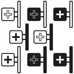 Black and white crosses. Bold plus symbols. Repeating geometric shapes. Vector illustration.