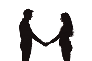 Couple holding hands in silhouette isolated on transparent background