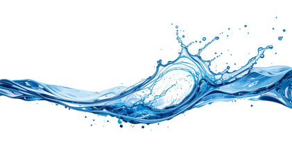 An artistic blue water splash, captured dynamically against a white backdrop