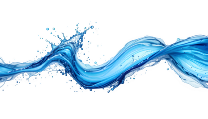 An artistic blue water splash, captured dynamically against a white backdrop