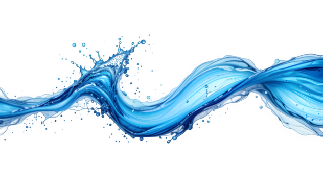 An artistic blue water splash, captured dynamically against a white backdrop